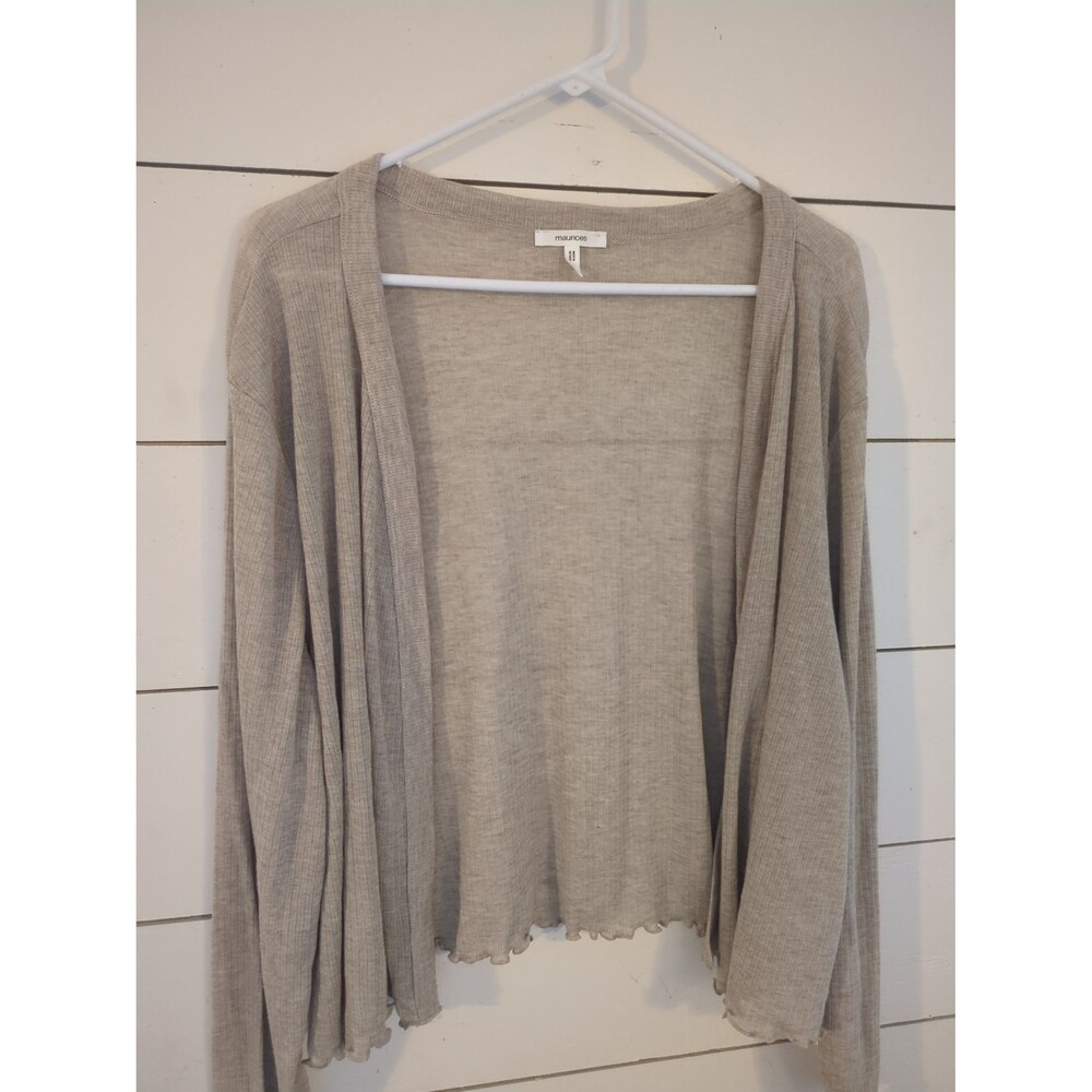 Maurices beige ribbed knit open front cardigan 3x fall lettuce hem boho